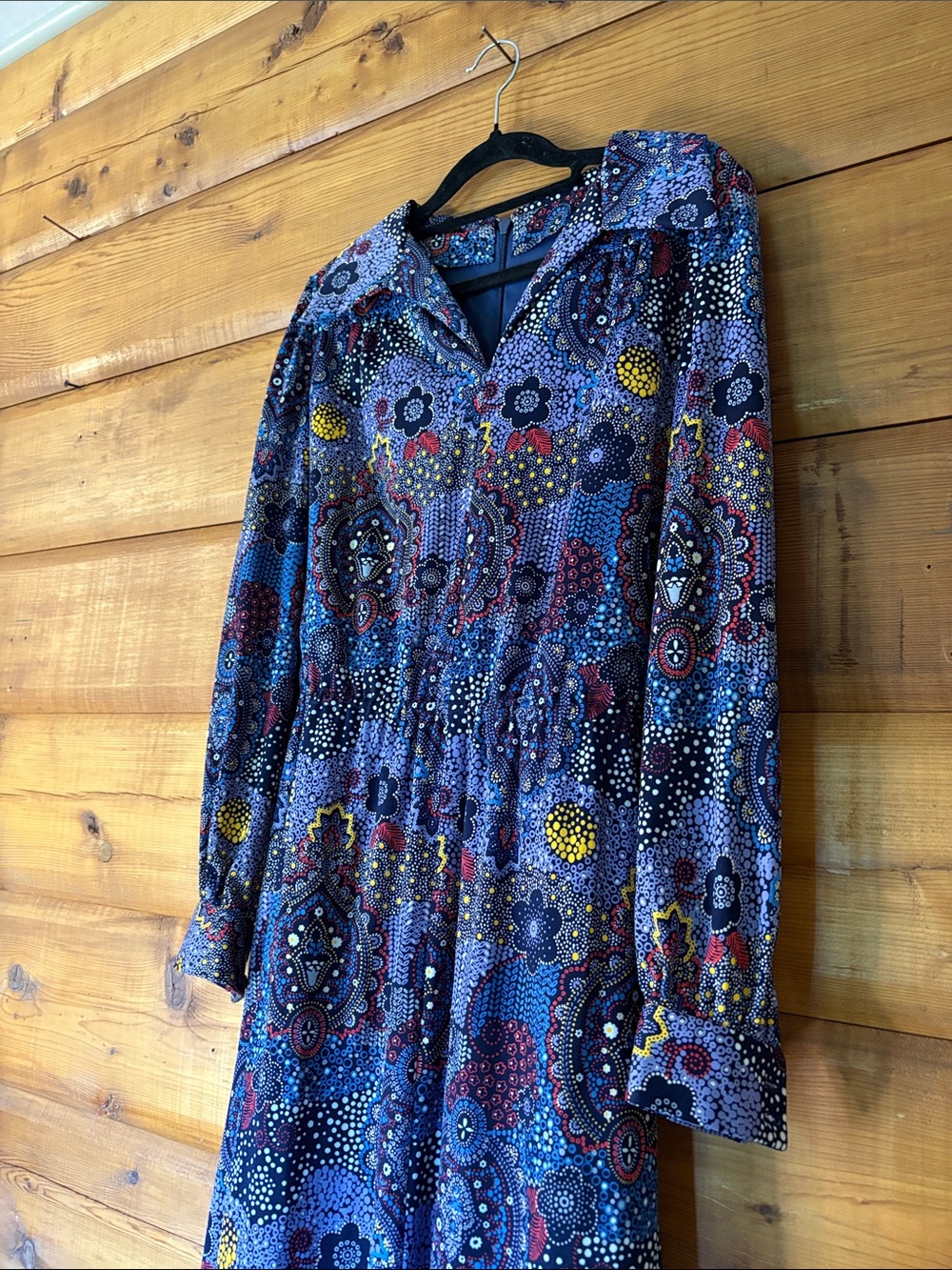 1960’s/70’s Handmade Psychedelic Floral Paisley Maxi Dress • Elastic Waist & Tie - Picture 3 of 10